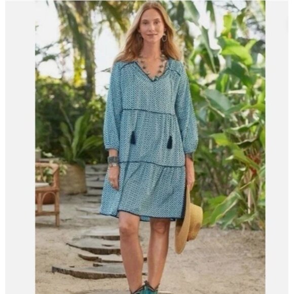 Sundance Catalog Blue Boho Eternal Summer Tassel Tiered Prairie Sun Dress XS - Picture 1 of 6